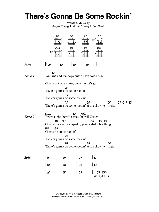 AC/DC There's Gonna Be Some Rockin' sheet music notes and chords arranged for Guitar Chords/Lyrics