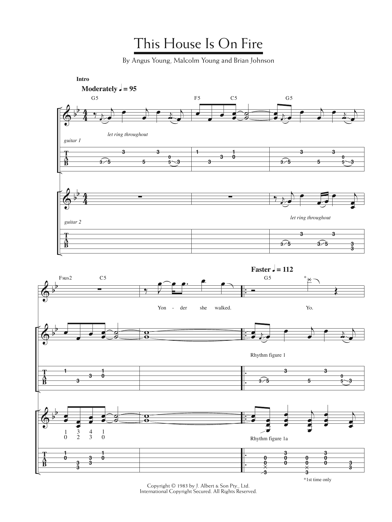 AC/DC This House Is On Fire sheet music notes and chords arranged for Guitar Tab