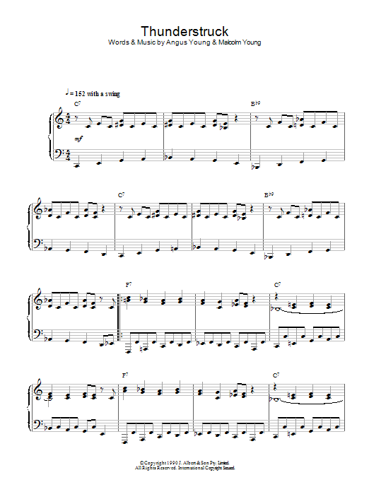 AC/DC Thunderstruck (Jazz Version) sheet music notes and chords arranged for Piano Solo