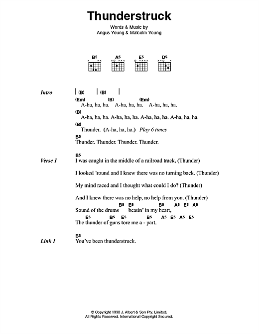 AC/DC Thunderstruck sheet music notes and chords arranged for Guitar Chords/Lyrics