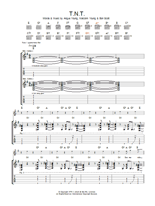 AC/DC T.N.T. sheet music notes and chords arranged for Easy Guitar Tab