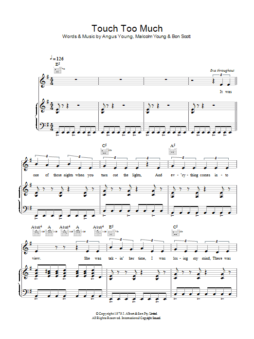AC/DC Touch Too Much sheet music notes and chords arranged for Guitar Chords/Lyrics