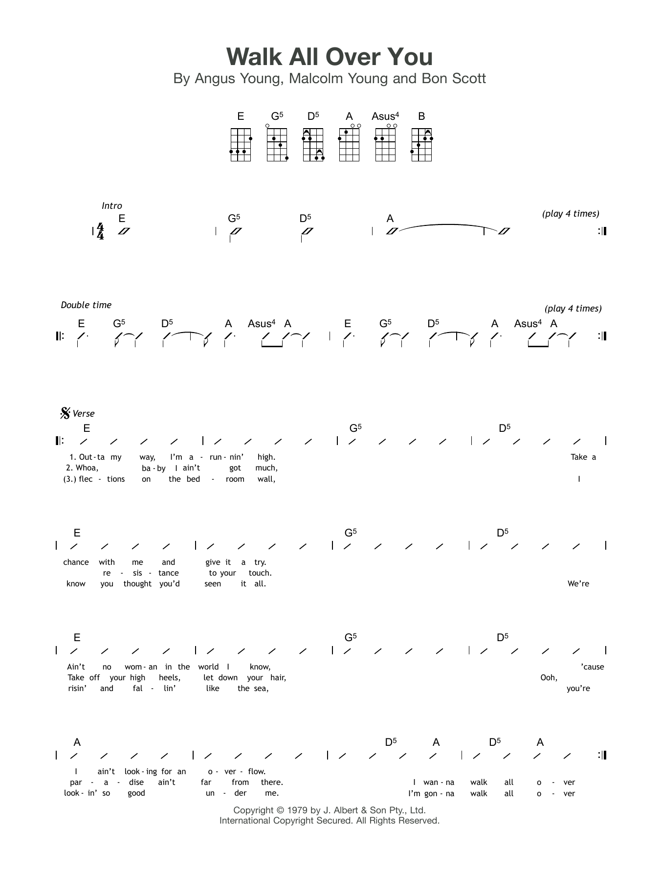 AC/DC Walk All Over You sheet music notes and chords arranged for Ukulele Chords/Lyrics