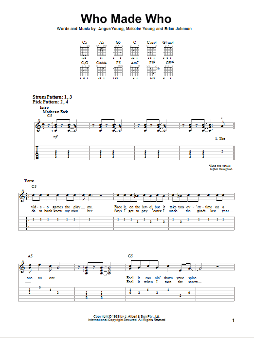 AC/DC Who Made Who sheet music notes and chords arranged for Easy Guitar Tab