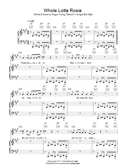 AC/DC Whole Lotta Rosie sheet music notes and chords arranged for Piano, Vocal & Guitar Chords