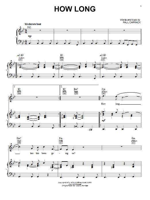 Ace How Long sheet music notes and chords arranged for Piano, Vocal & Guitar Chords (Right-Hand Melody)