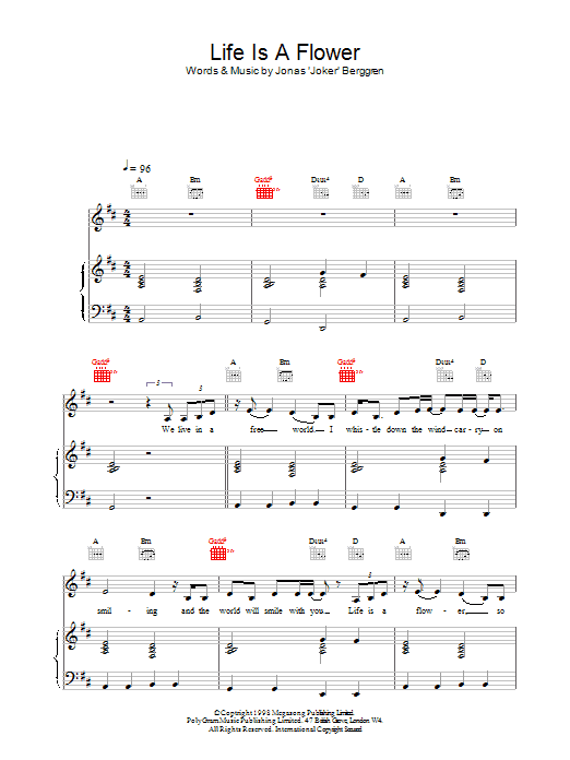 Ace Of Base Life Is A Flower sheet music notes and chords arranged for Guitar Chords/Lyrics