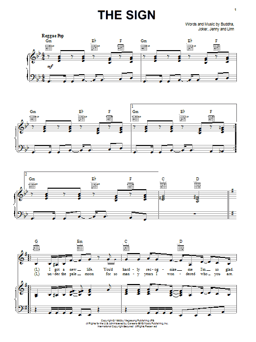 Ace Of Base The Sign sheet music notes and chords arranged for Piano, Vocal & Guitar Chords (Right-Hand Melody)
