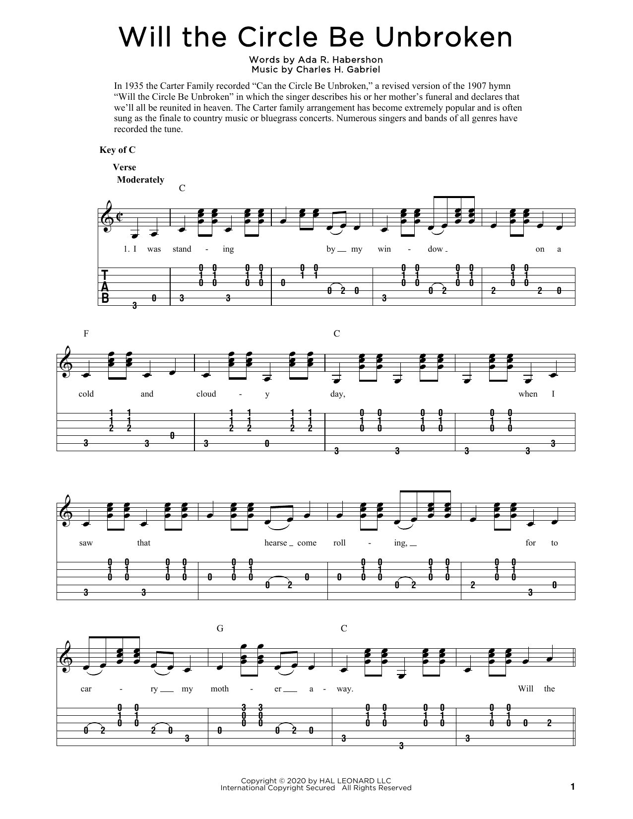 Ada R. Habershon Will The Circle Be Unbroken (arr. Fred Sokolow) sheet music notes and chords arranged for Solo Guitar