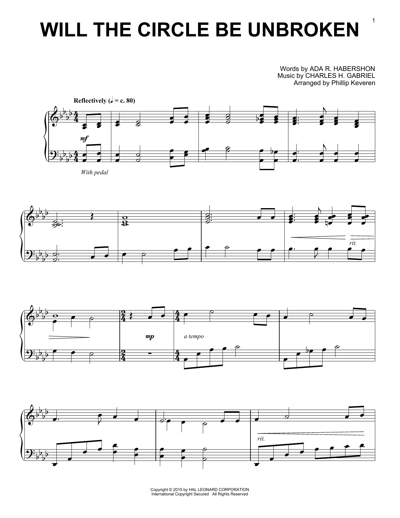 Ada R. Habershon Will The Circle Be Unbroken (arr. Phillip Keveren) sheet music notes and chords arranged for Piano Solo