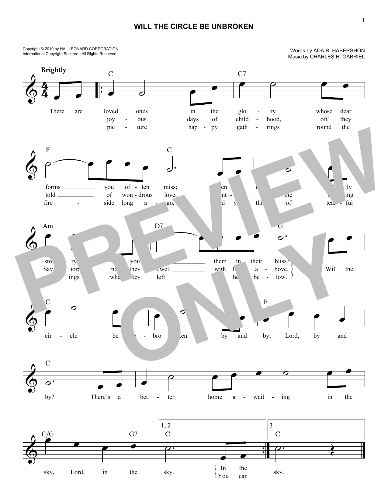 Ada R. Habershon Will The Circle Be Unbroken sheet music notes and chords arranged for Solo Guitar