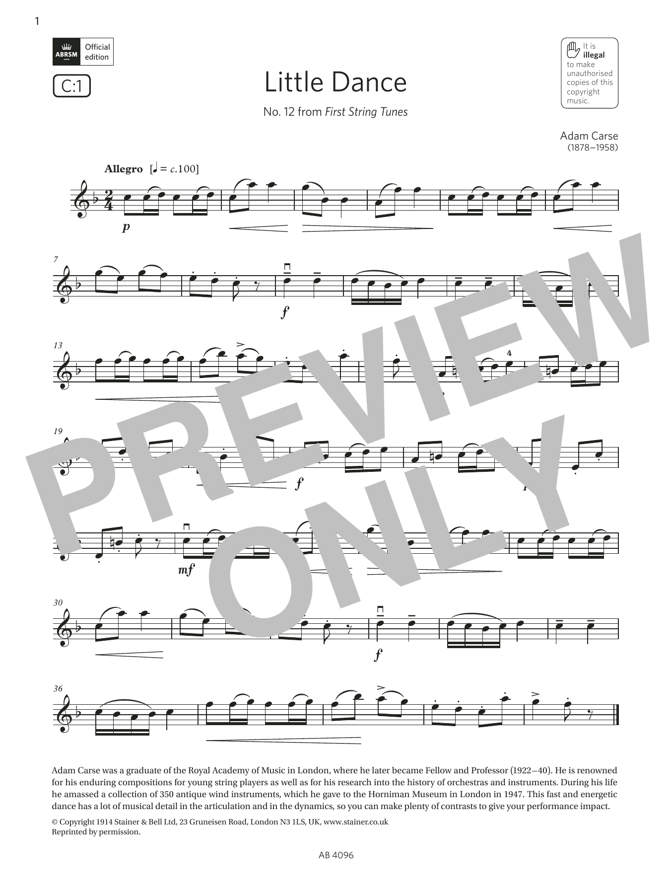 Adam Carse Little Dance (Grade 2, C1, from the ABRSM Violin Syllabus from 2024) sheet music notes and chords arranged for Violin Solo