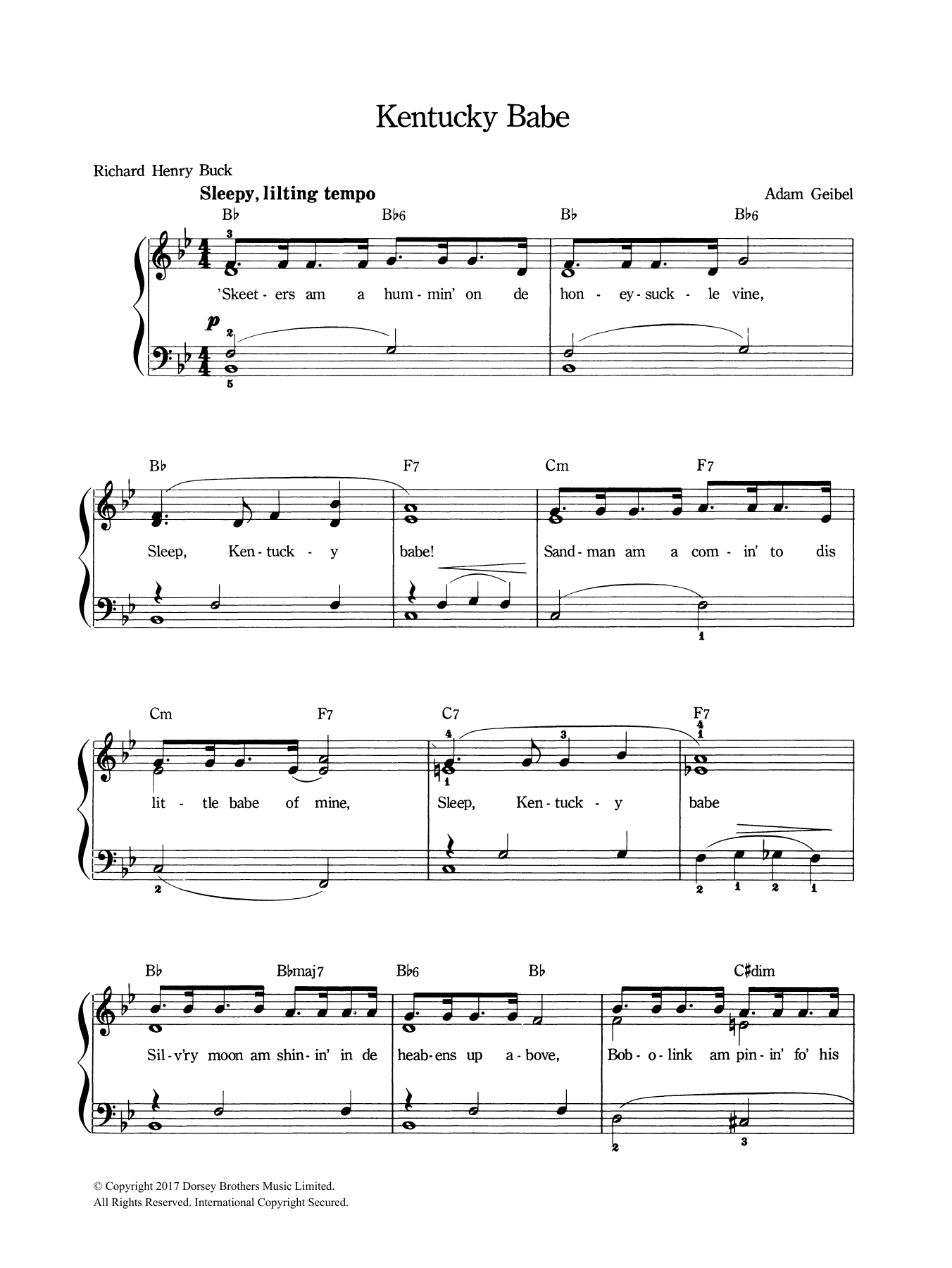 Adam Geibel Kentucky Babe sheet music notes and chords arranged for Piano & Vocal