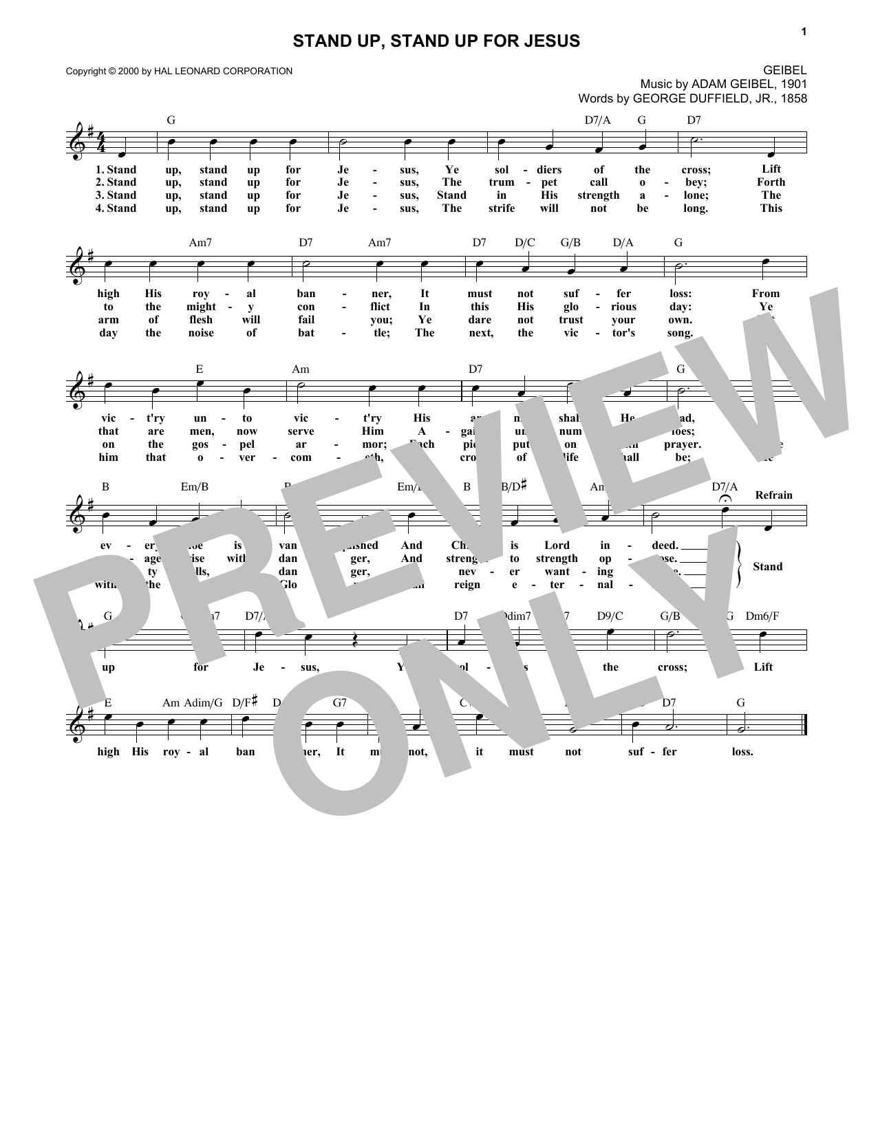 Adam Geibel Stand Up, Stand Up For Jesus sheet music notes and chords arranged for Lead Sheet / Fake Book