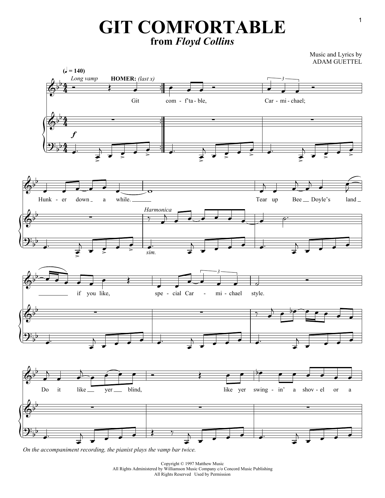 Adam Guettel Git Comfortable (from Floyd Collins) sheet music notes and chords arranged for Piano & Vocal