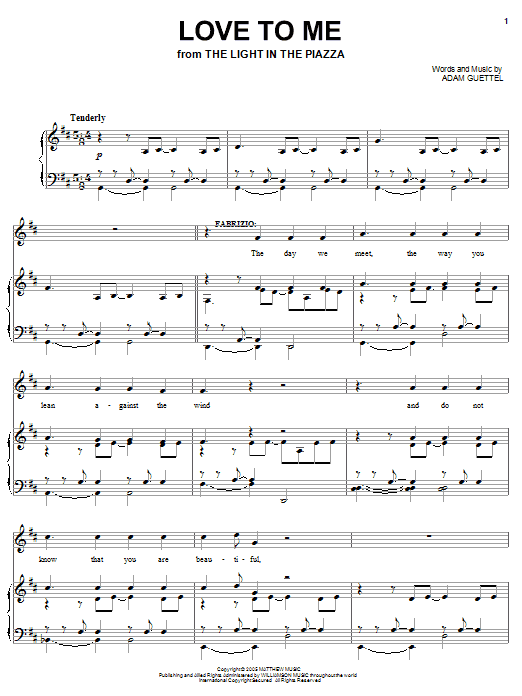 Adam Guettel Love To Me (from The Light In The Piazza) sheet music notes and chords arranged for Piano, Vocal & Guitar Chords (Right-Hand Melody)