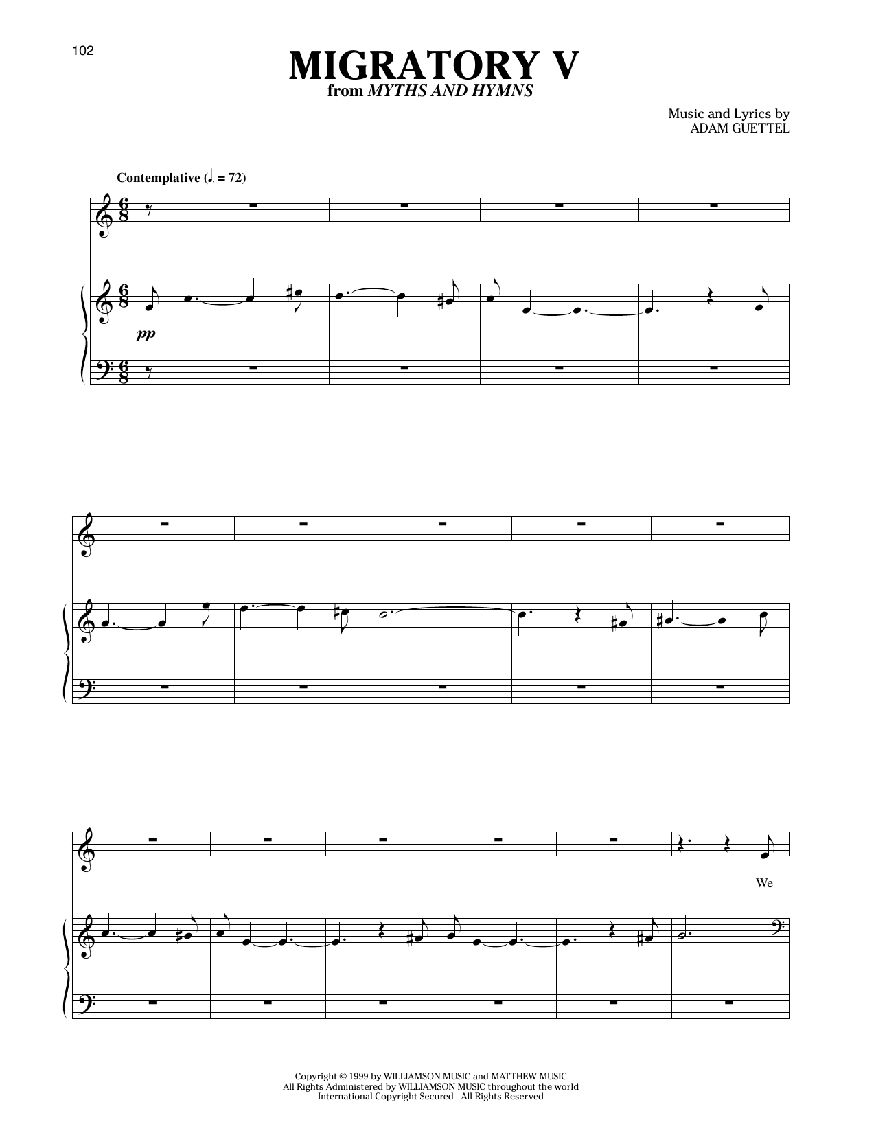 Adam Guettel Migratory V sheet music notes and chords arranged for Piano & Vocal