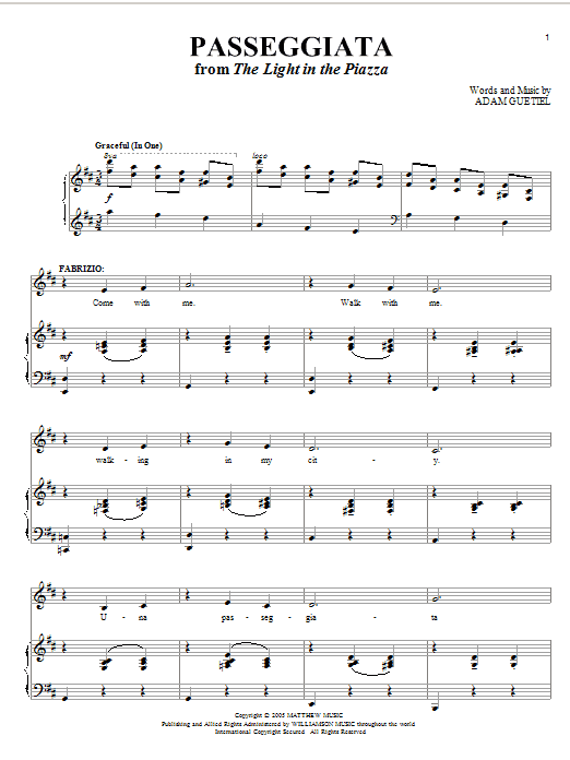 Adam Guettel Passeggiata (from The Light In The Piazza) sheet music notes and chords arranged for Piano & Vocal