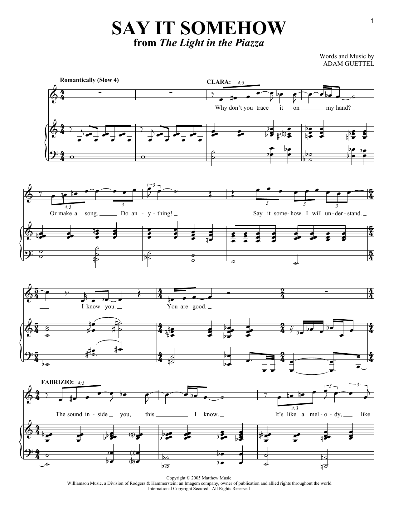 Adam Guettel Say It Somehow (from The Light In The Piazza) sheet music notes and chords arranged for Vocal Duet