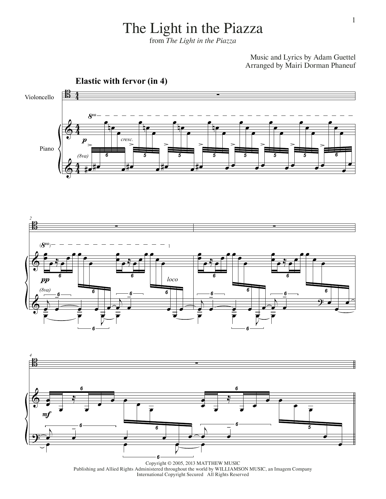Adam Guettel The Light In The Piazza (arr. Mairi Dorman-Phaneuf) sheet music notes and chords arranged for Cello and Piano