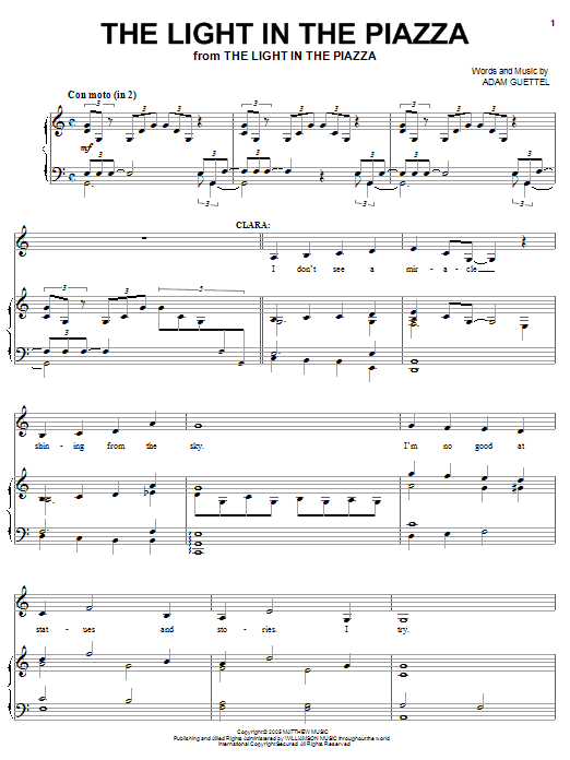 Adam Guettel The Light In The Piazza sheet music notes and chords arranged for Lead Sheet / Fake Book