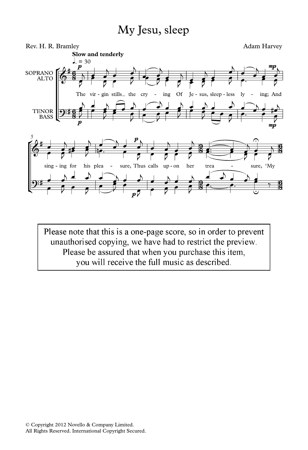 Adam Harvey My Jesu, Sleep sheet music notes and chords arranged for Choir