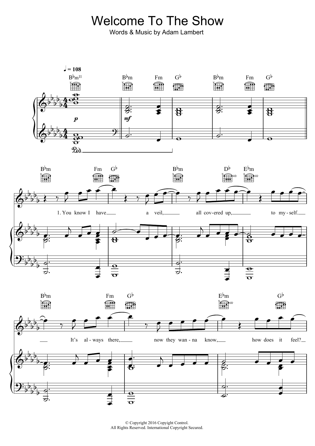Adam Lambert Welcome To The Show (featuring Laleh) sheet music notes and chords arranged for Piano, Vocal & Guitar Chords