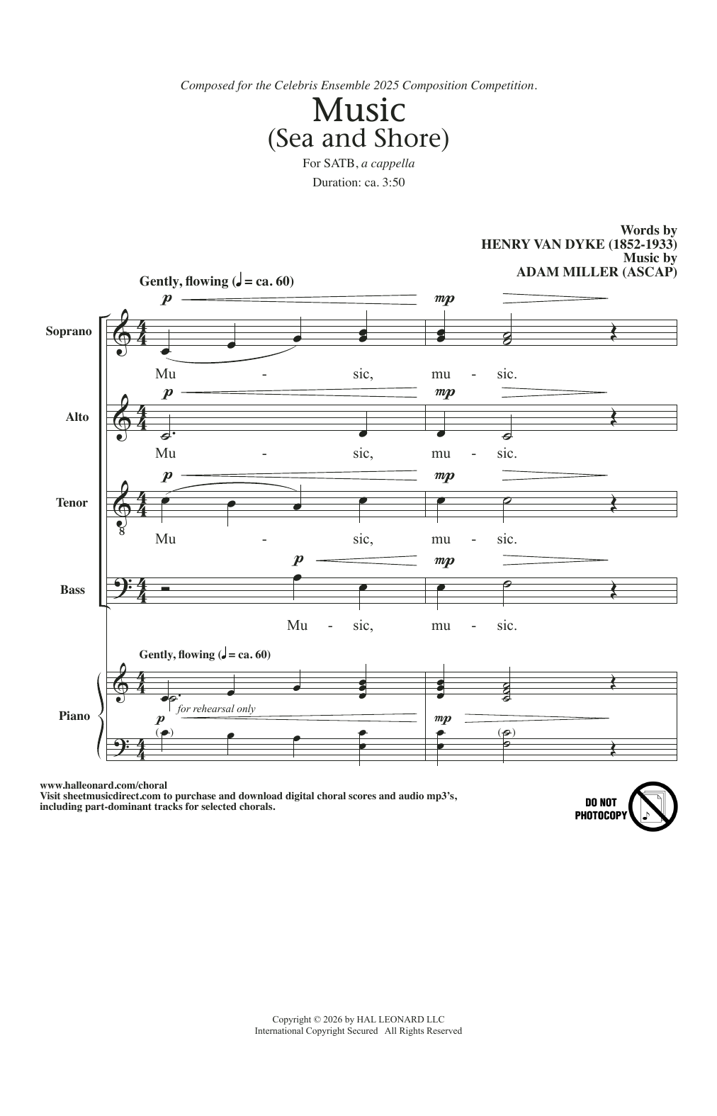 Adam Miller Music (Sea And Shore) sheet music notes and chords arranged for SATB Choir
