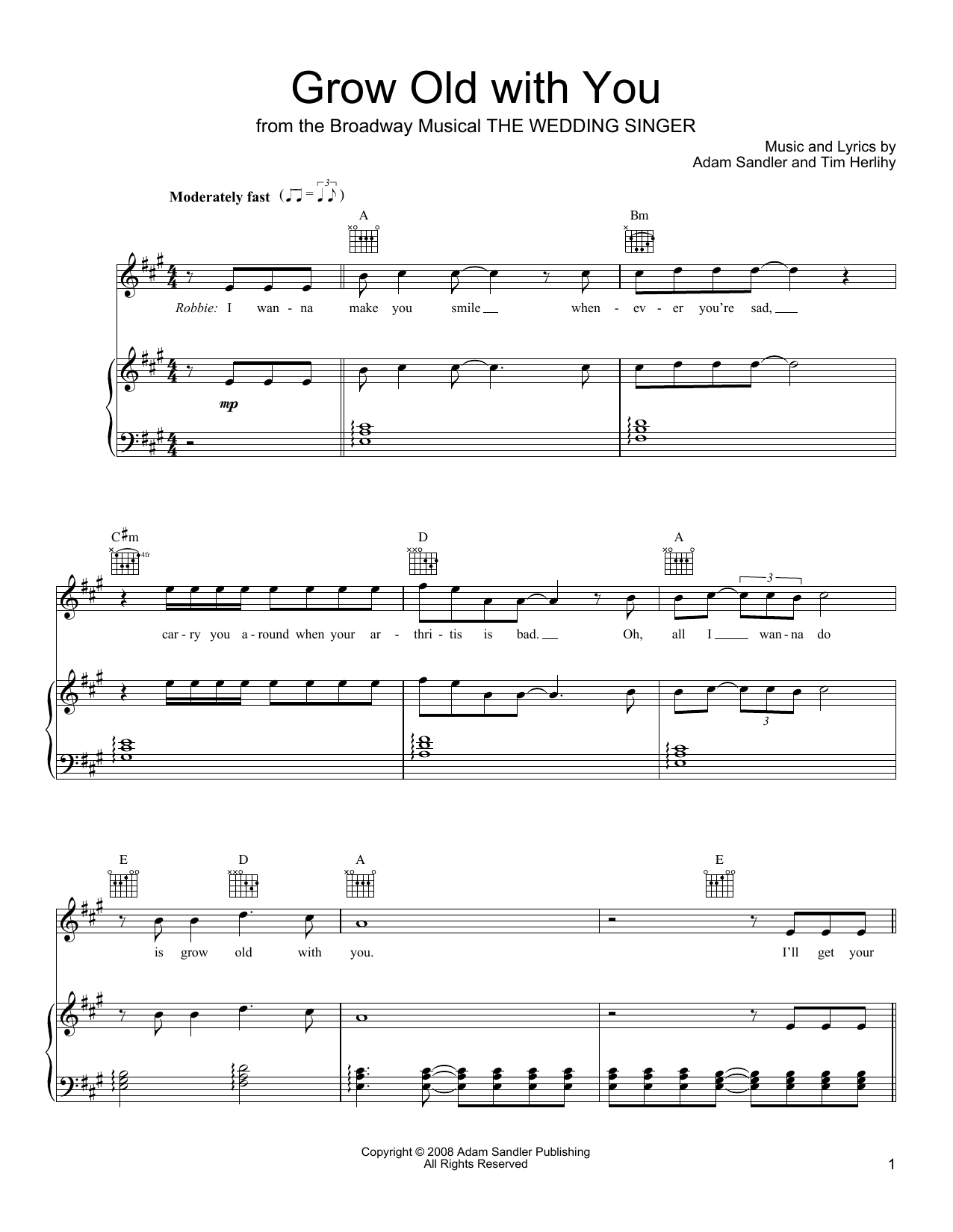 Adam Sandler Grow Old With You (from The Wedding Singer) sheet music notes and chords arranged for Piano, Vocal & Guitar Chords (Right-Hand Melody)