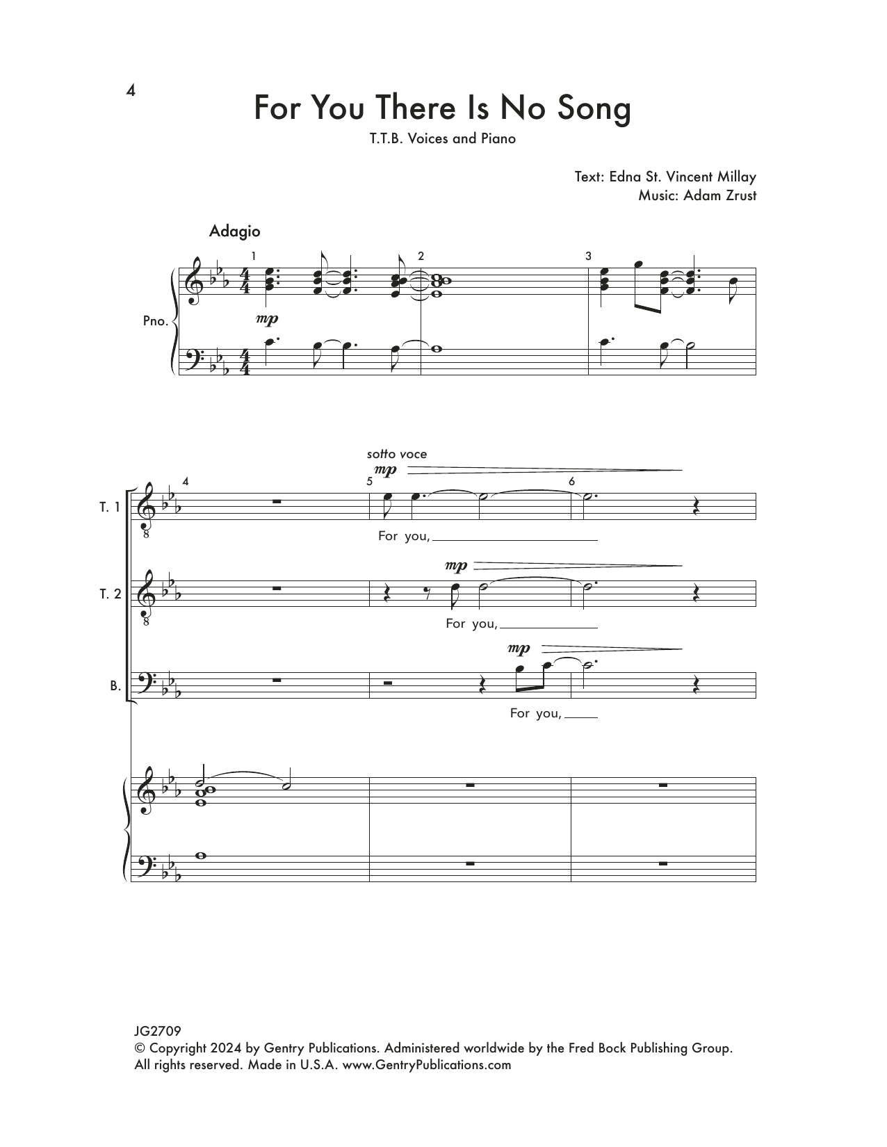 Adam Zrust For You There Is No Song sheet music notes and chords arranged for Choir