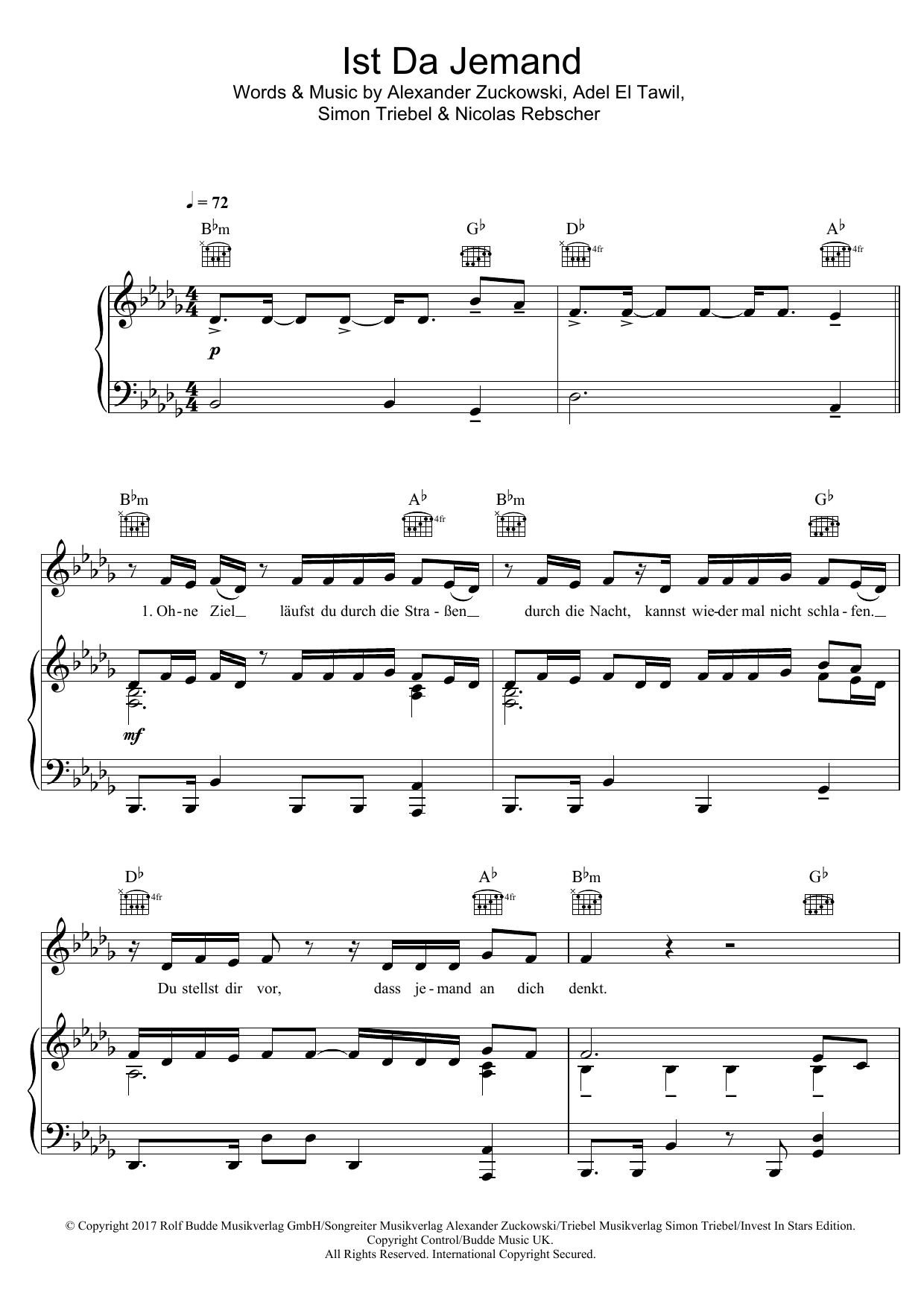 Adel Tawil Ist Da Jemand sheet music notes and chords arranged for Piano, Vocal & Guitar Chords