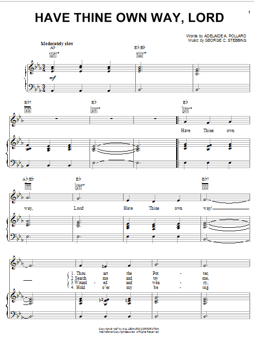 Adelaide A. Pollard Have Thine Own Way, Lord sheet music notes and chords arranged for ChordBuddy