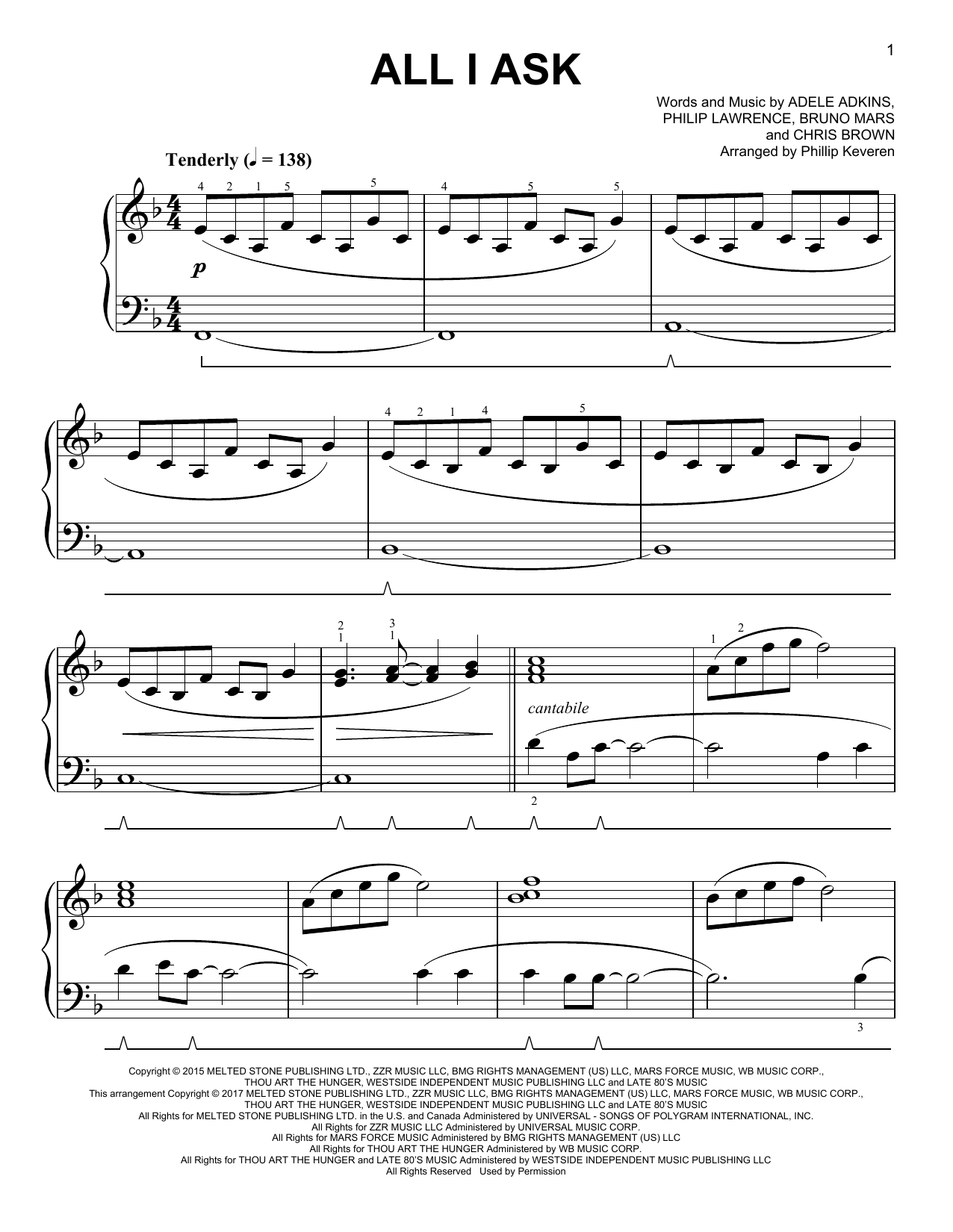 Adele All I Ask [Classical version] (arr. Phillip Keveren) sheet music notes and chords arranged for Easy Piano