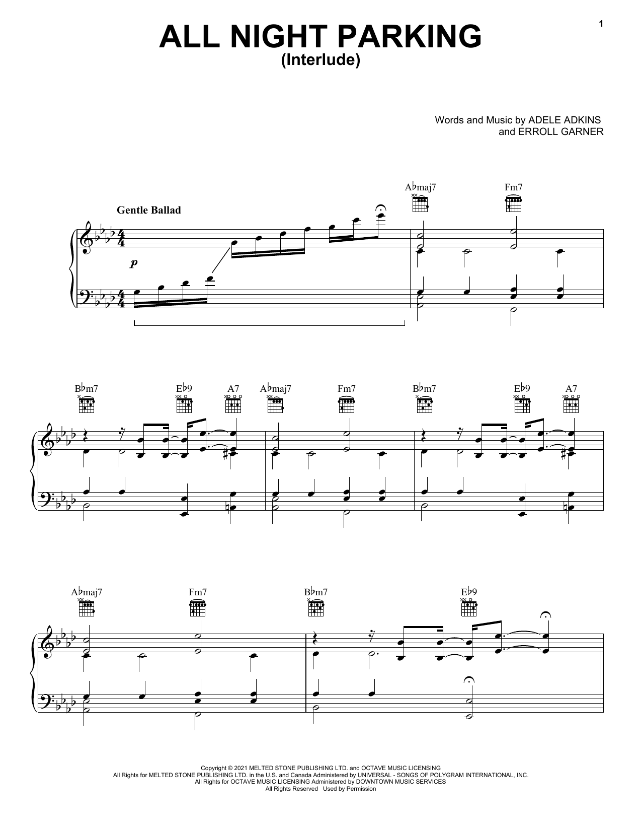 Adele All Night Parking (Interlude) sheet music notes and chords arranged for Easy Guitar Tab