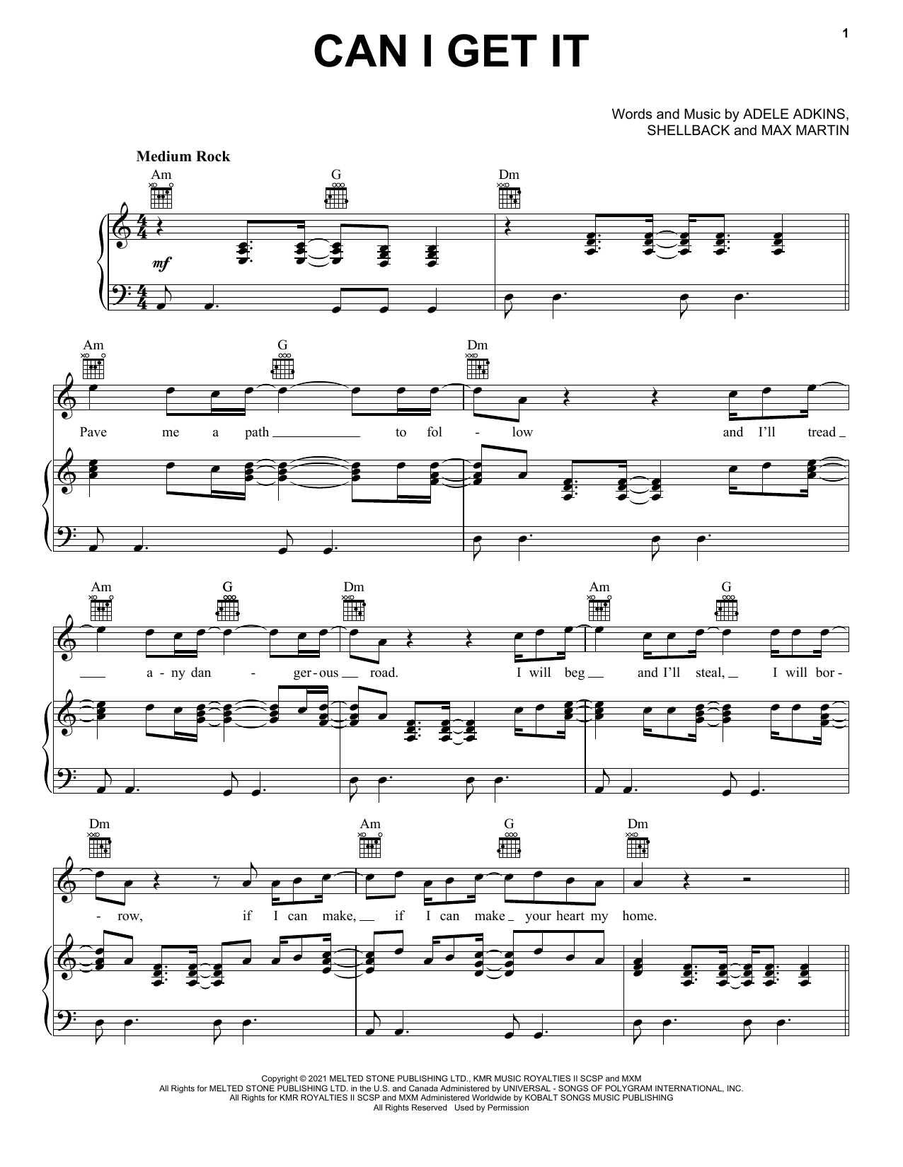 Adele Can I Get It sheet music notes and chords arranged for Easy Piano