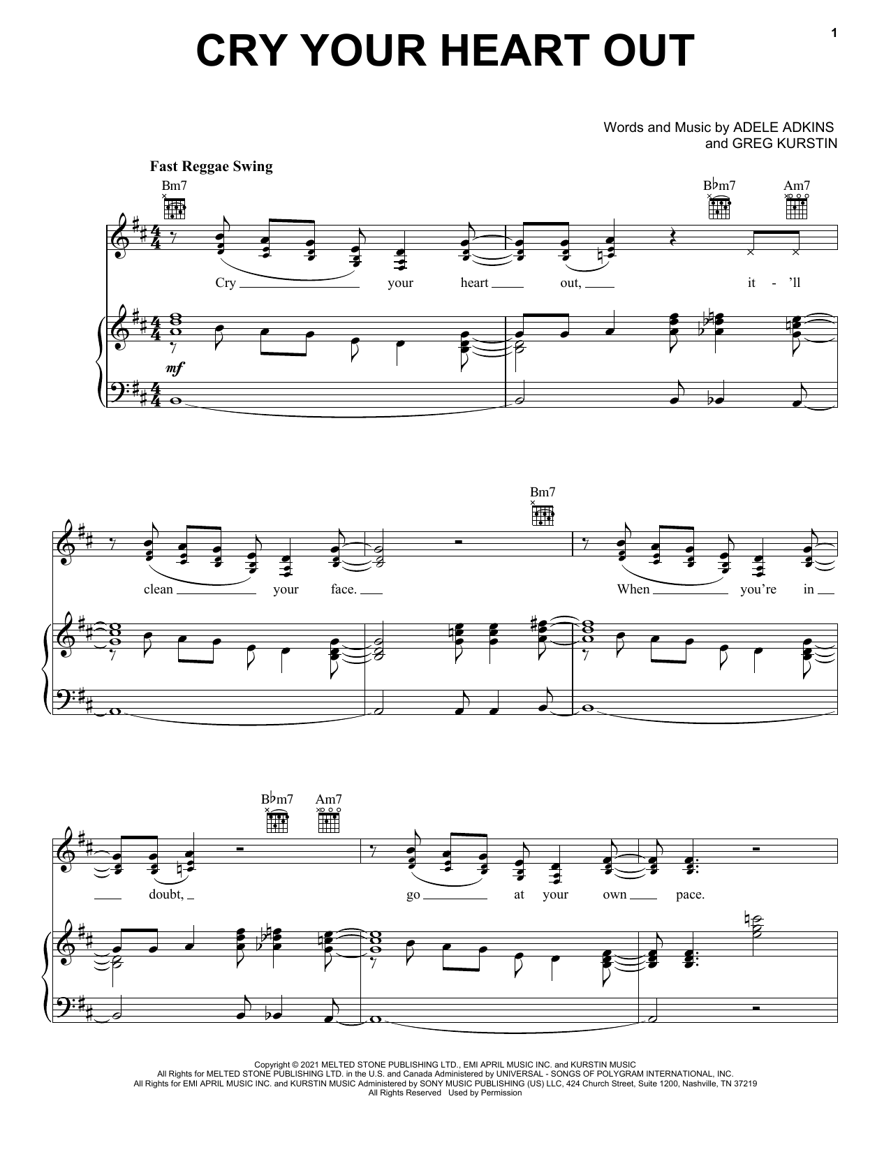 Adele Cry Your Heart Out sheet music notes and chords arranged for Super Easy Piano