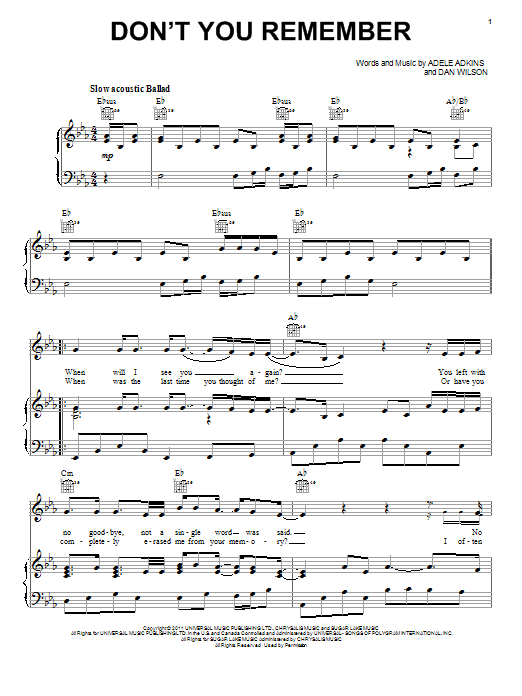 Adele Don't You Remember sheet music notes and chords arranged for Guitar Chords/Lyrics
