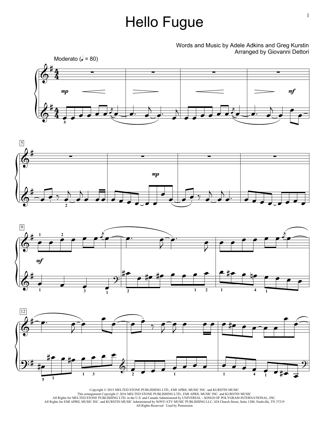 Adele Hello Fugue (arr. Giovanni Deltori) sheet music notes and chords arranged for Educational Piano