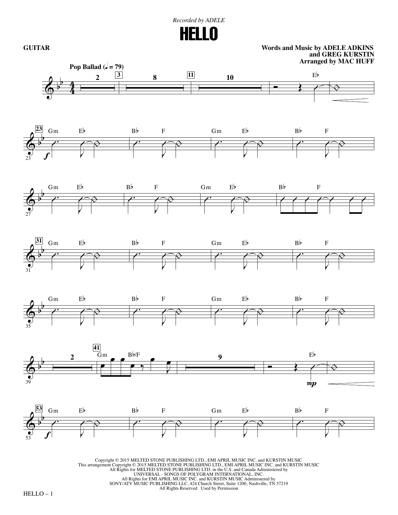 Adele Hello (arr. Mac Huff) - Guitar sheet music notes and chords arranged for Choir Instrumental Pak