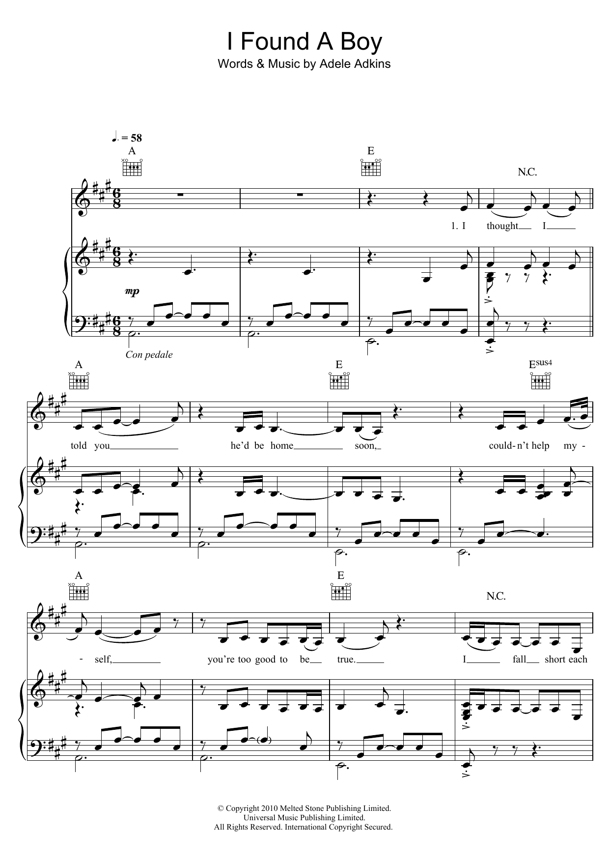 Adele I Found A Boy sheet music notes and chords arranged for Piano, Vocal & Guitar Chords