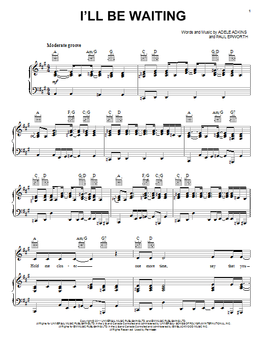 Adele I'll Be Waiting sheet music notes and chords arranged for Alto Sax Solo
