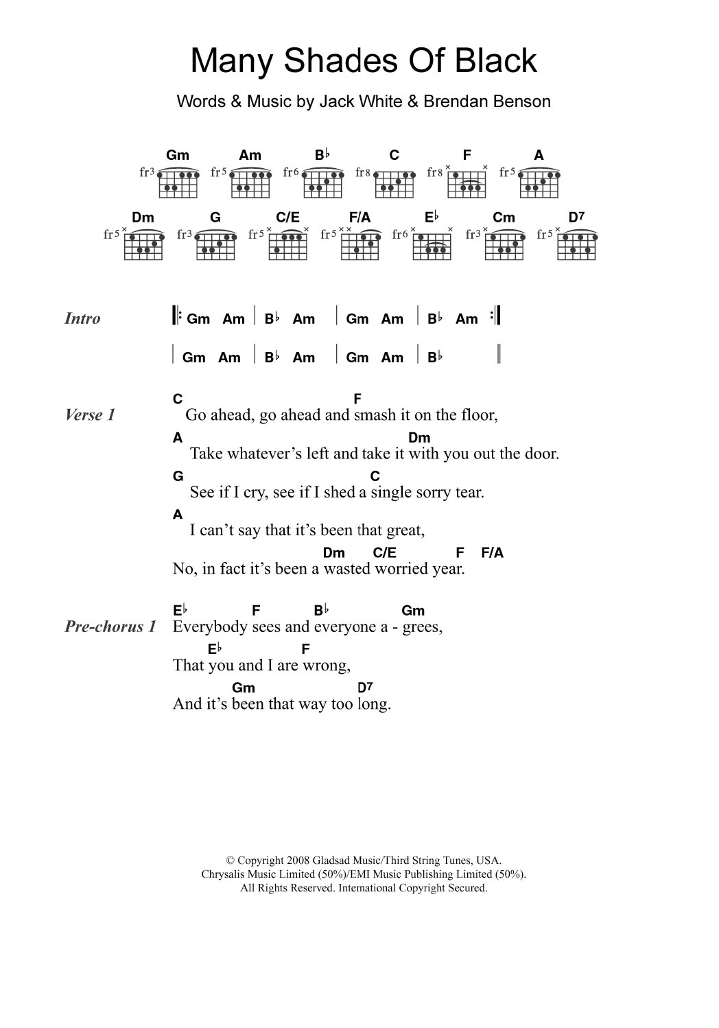 Adele Many Shades Of Black sheet music notes and chords arranged for Guitar Chords/Lyrics