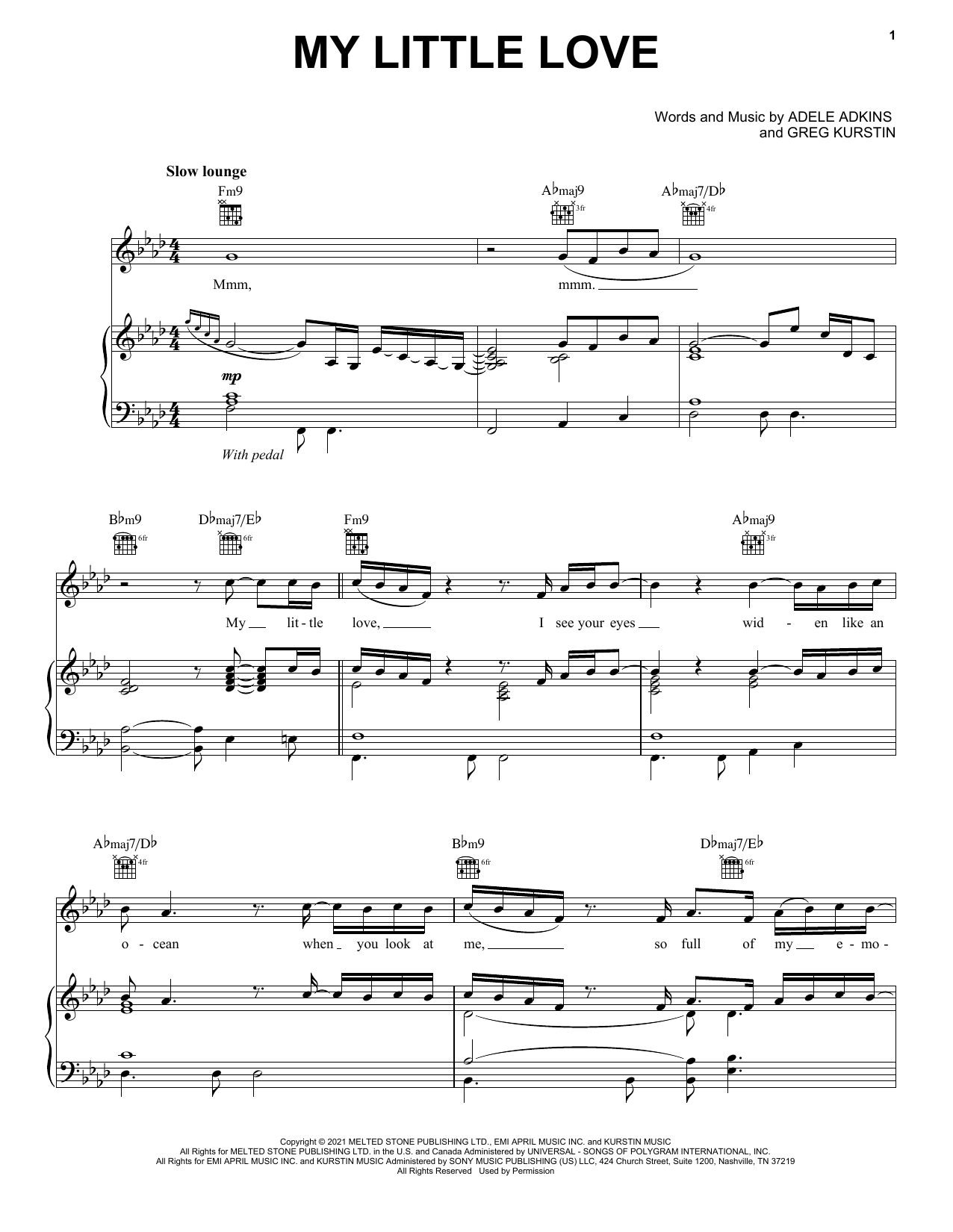 Adele My Little Love sheet music notes and chords arranged for Easy Guitar Tab