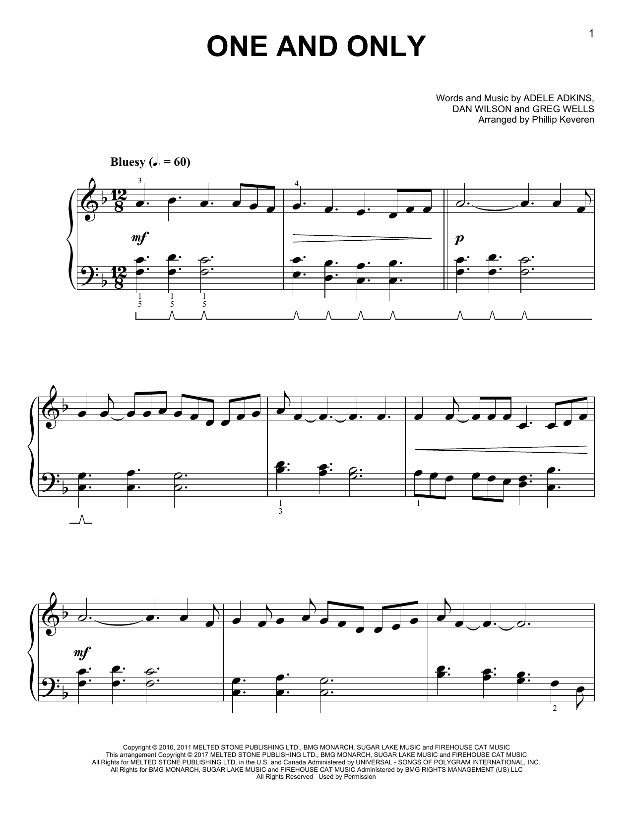 Adele One And Only [Classical version] (arr. Phillip Keveren) sheet music notes and chords arranged for Easy Piano