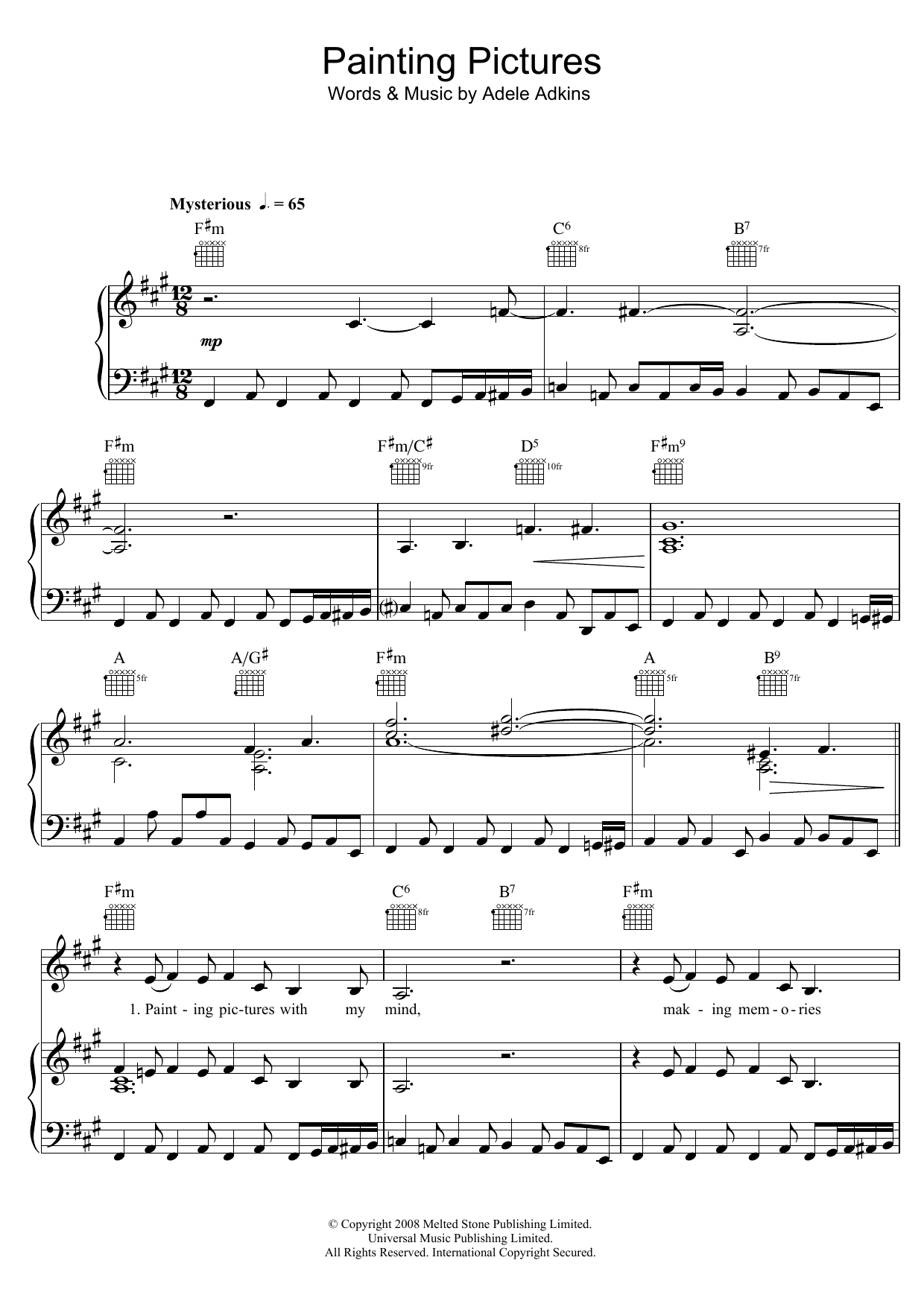 Adele Painting Pictures sheet music notes and chords arranged for Guitar Chords/Lyrics