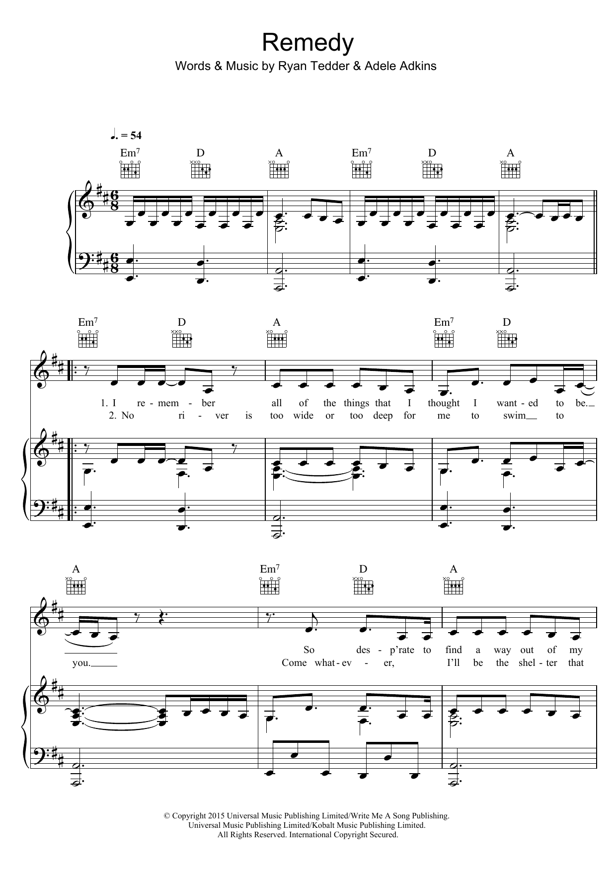 Adele Remedy sheet music notes and chords arranged for Easy Guitar Tab