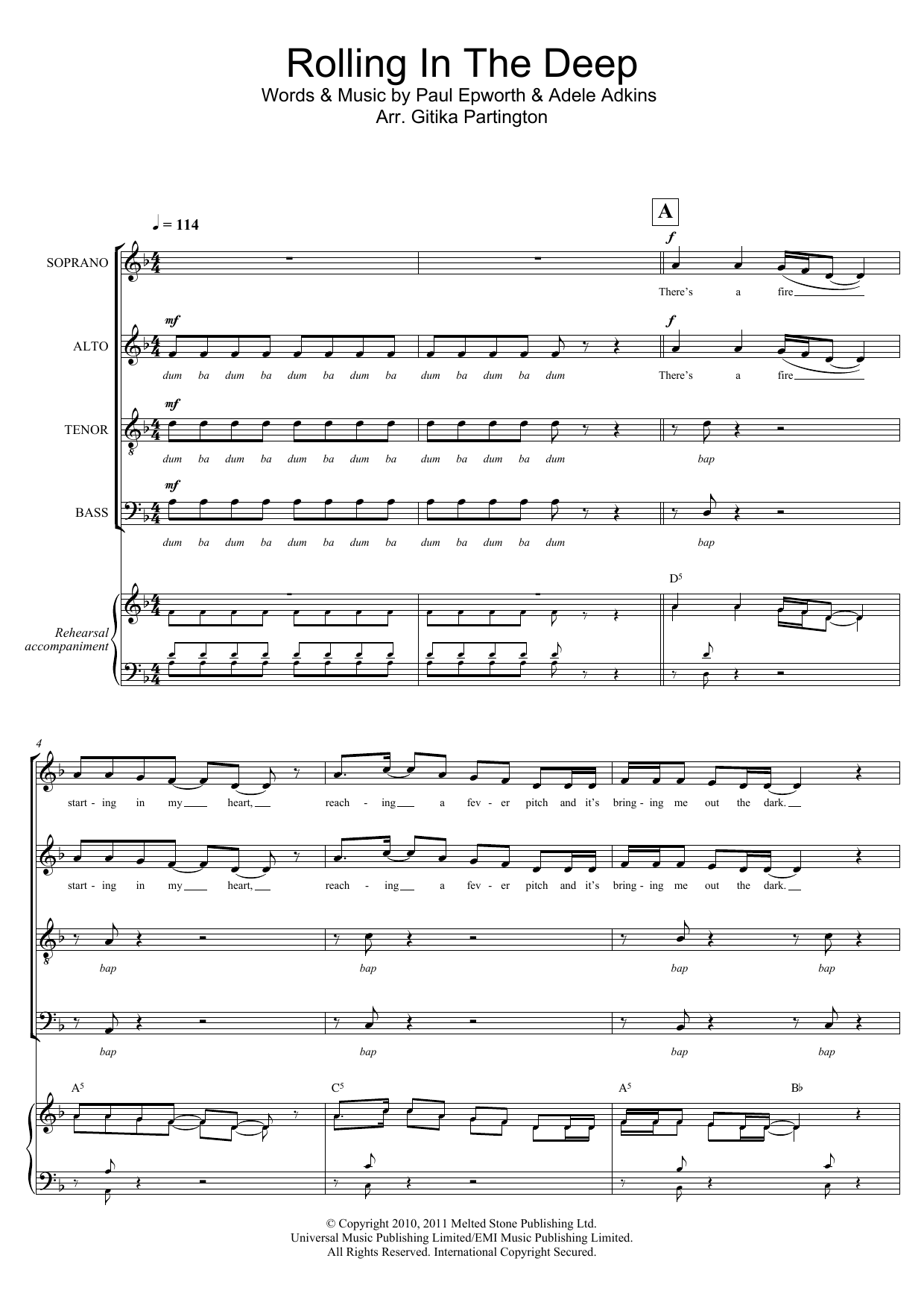 Adele Rolling In The Deep (Arr. Gitika Partington) sheet music notes and chords arranged for Choir