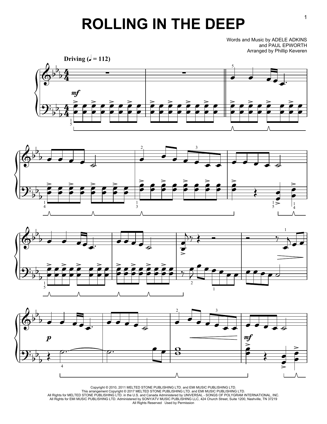 Adele Rolling In The Deep [Classical version] (arr. Phillip Keveren) sheet music notes and chords arranged for Easy Piano