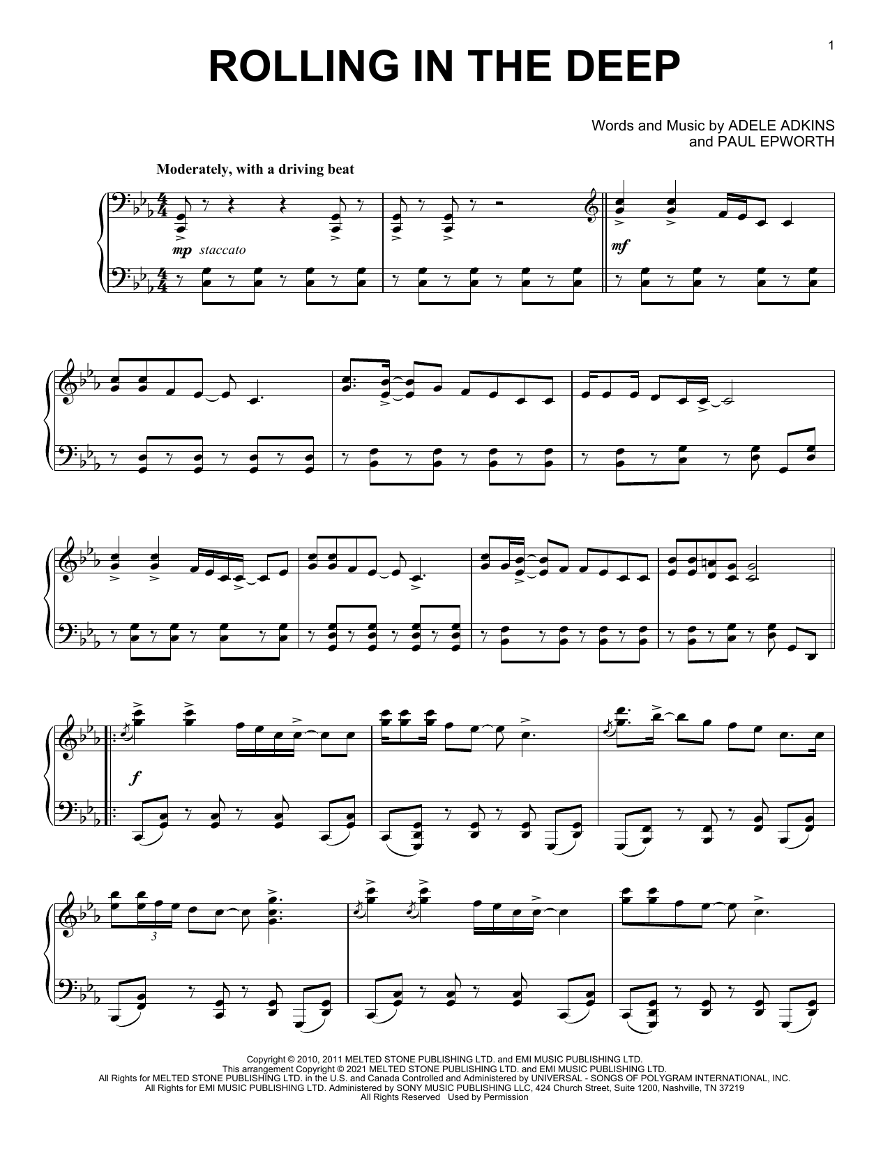 Adele Rolling In The Deep [Classical version] sheet music notes and chords arranged for Piano Solo
