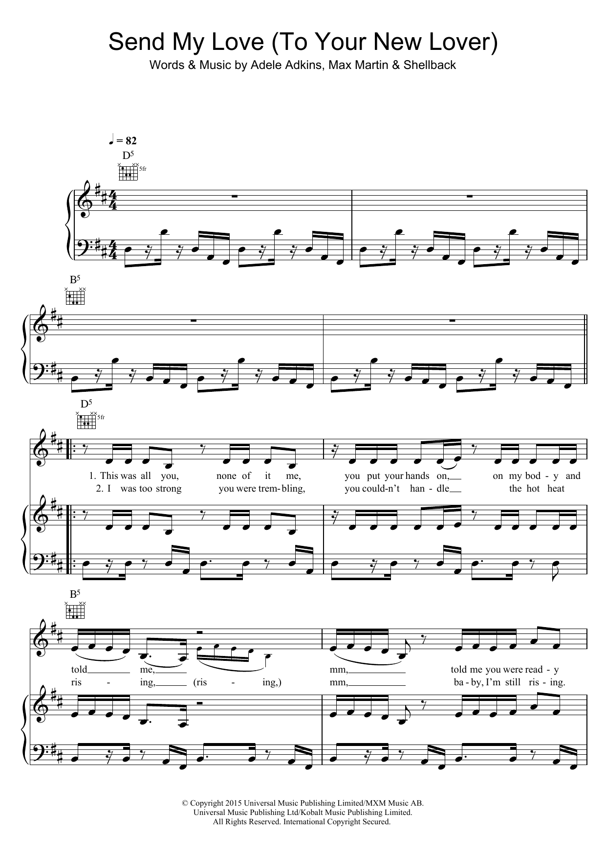 Adele Send My Love (To Your New Lover) sheet music notes and chords arranged for Guitar Rhythm Tab